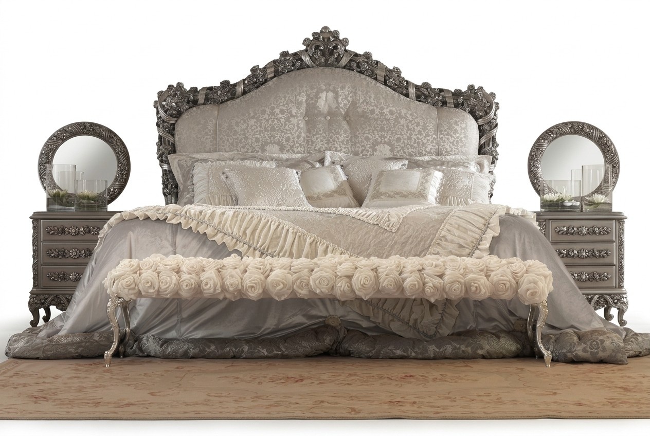 Chesterfield Bett Doppel Betten Leder Antik Stil Luxus Italienische Möbel Neu