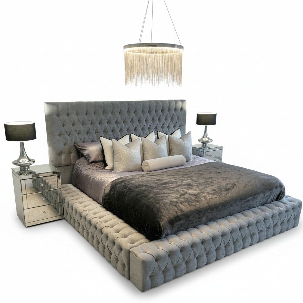 Chesterfield Bett Luxus Schlafzimmer Hotel Polster Betten mit Knöpfen 180x200cm