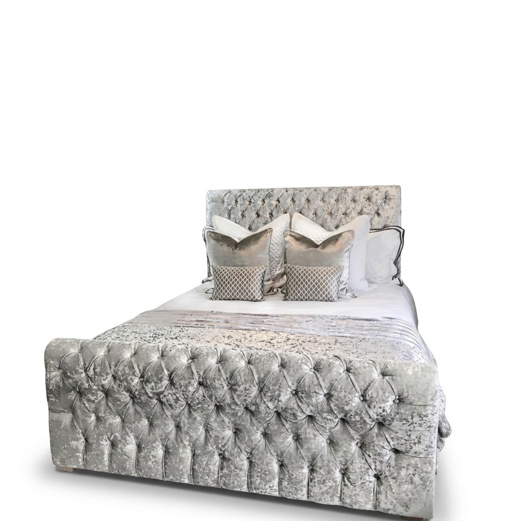 Chesterfield Bett Schlafzimmer Betten Textil 180x200cm Samt Big Hotel Grau Neu