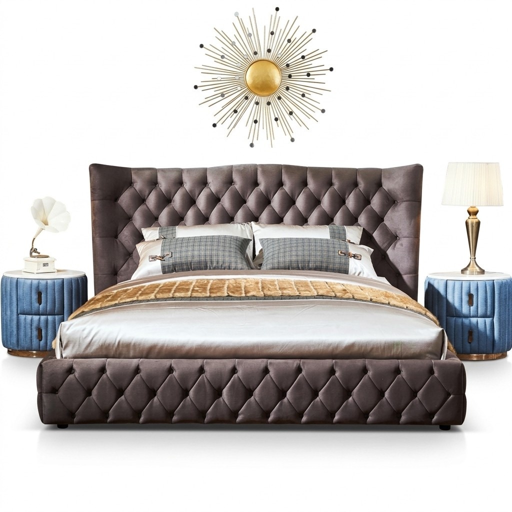 Chesterfield Bett Schlafzimmer Betten Textil 180x200cm Samt Big Hotel