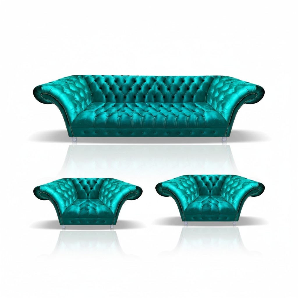 Chesterfield Blau Sofagarnitur Polster Möbel Sitzmöbel Designer Wohnzimmer