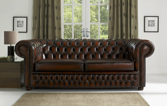 Design Chesterfield Sofagarnitur 3- Sitzer Couch Leder Braun Polster Sofas