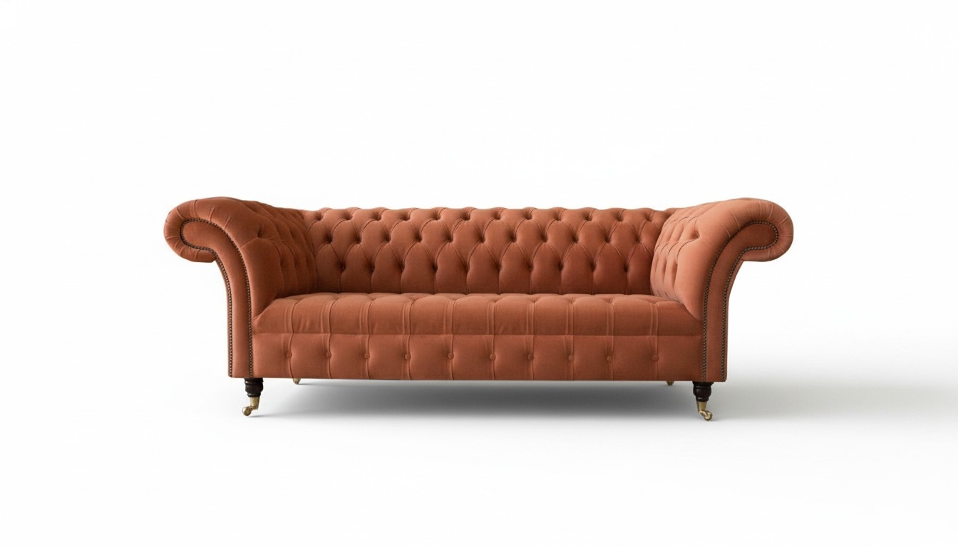 Chesterfield Braun Dreisitzer Stoff Wohnzimmer Design Polster Sofa Neu Textil