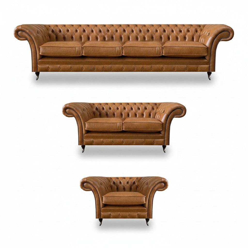 Chesterfield Braun Sofas Komplett 4+2+1 Sitzer Wohnzimmer Sofagarnitur
