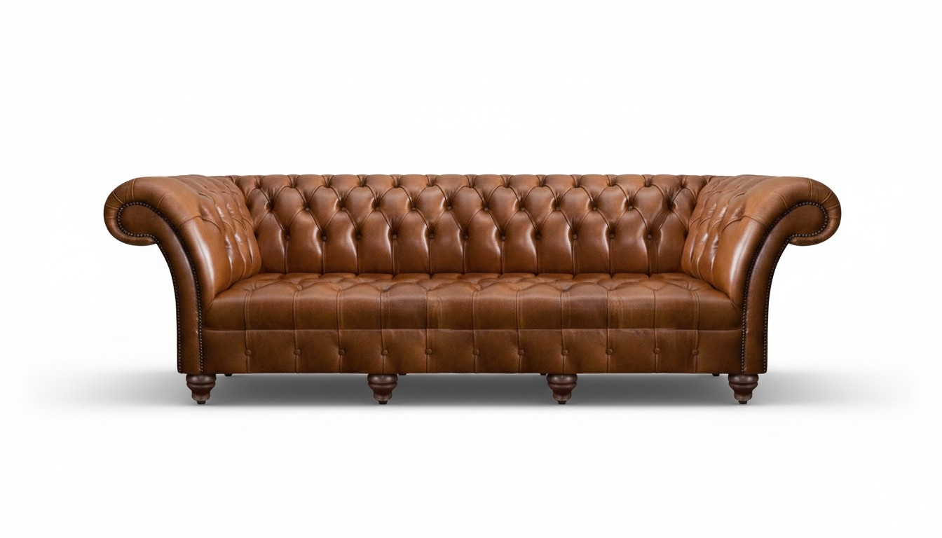 Chesterfield Braunes Ledersofa Wohnzimmer Designer Viersitzer Couch