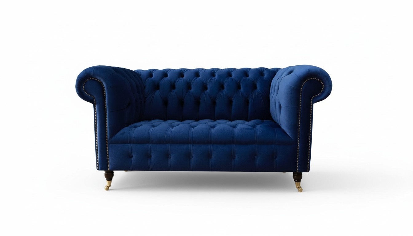 Chesterfield Büro Sitzmöbel Einrichtung Sofa Couch 2 Sitz Textil Blau