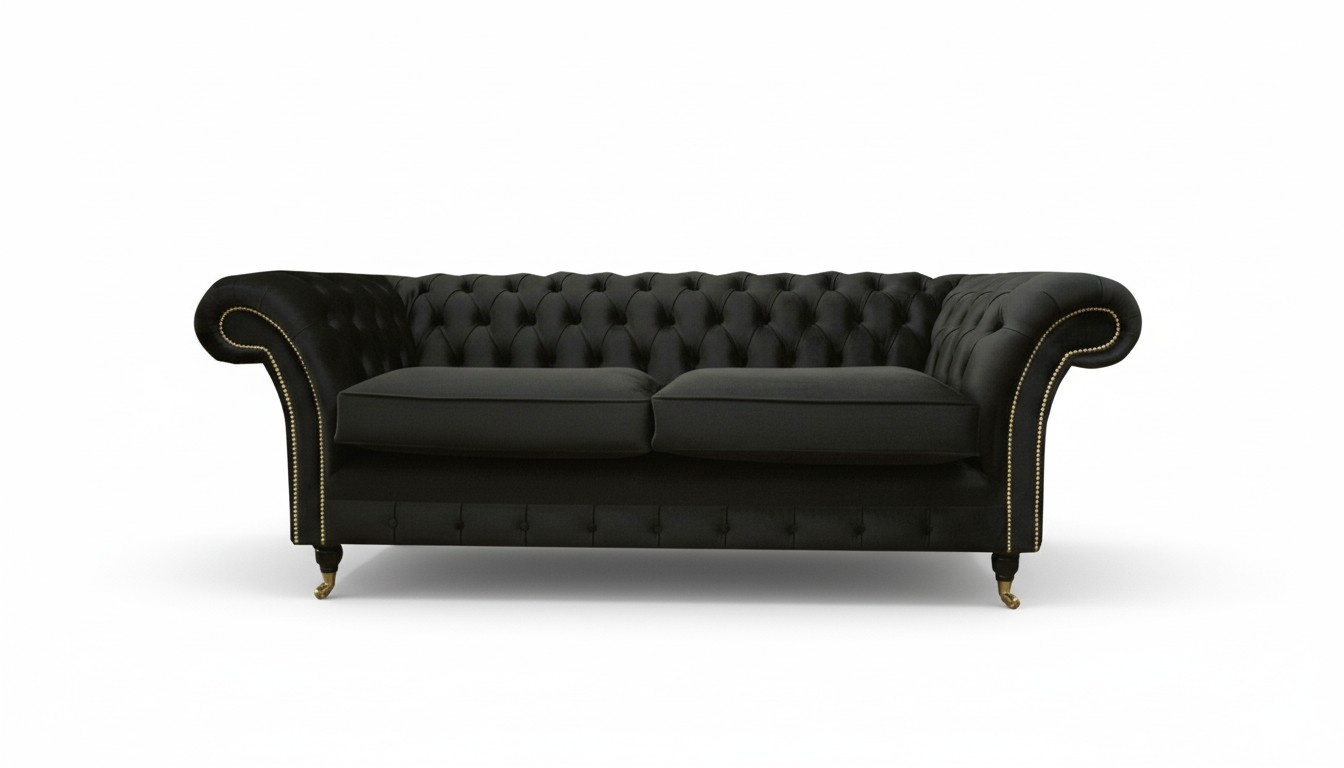 Chesterfield Couch Polster Sofas Klassischer Textil Schwarz Sofa 3 Sitzer
