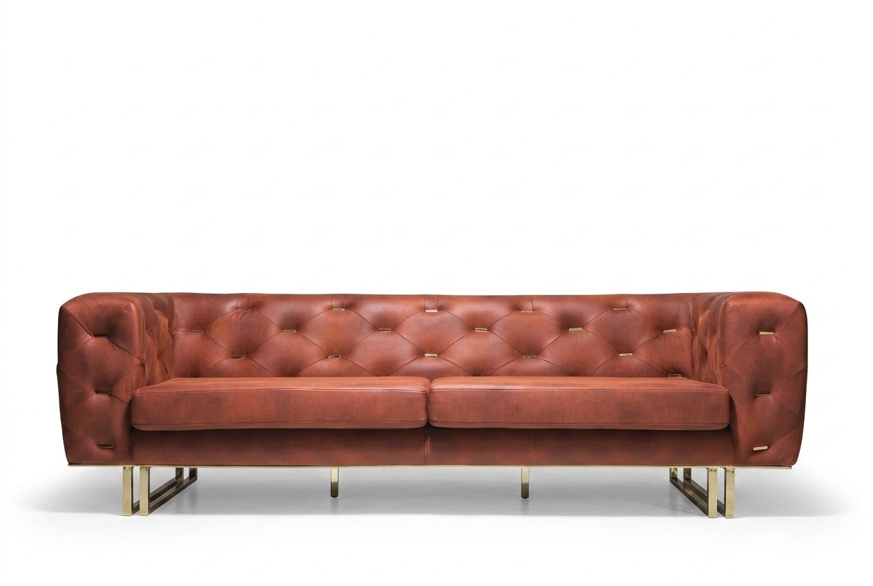 Chesterfield Textil Stoff Sofa Edles Design Klassische Möbel braun 3 Sitz