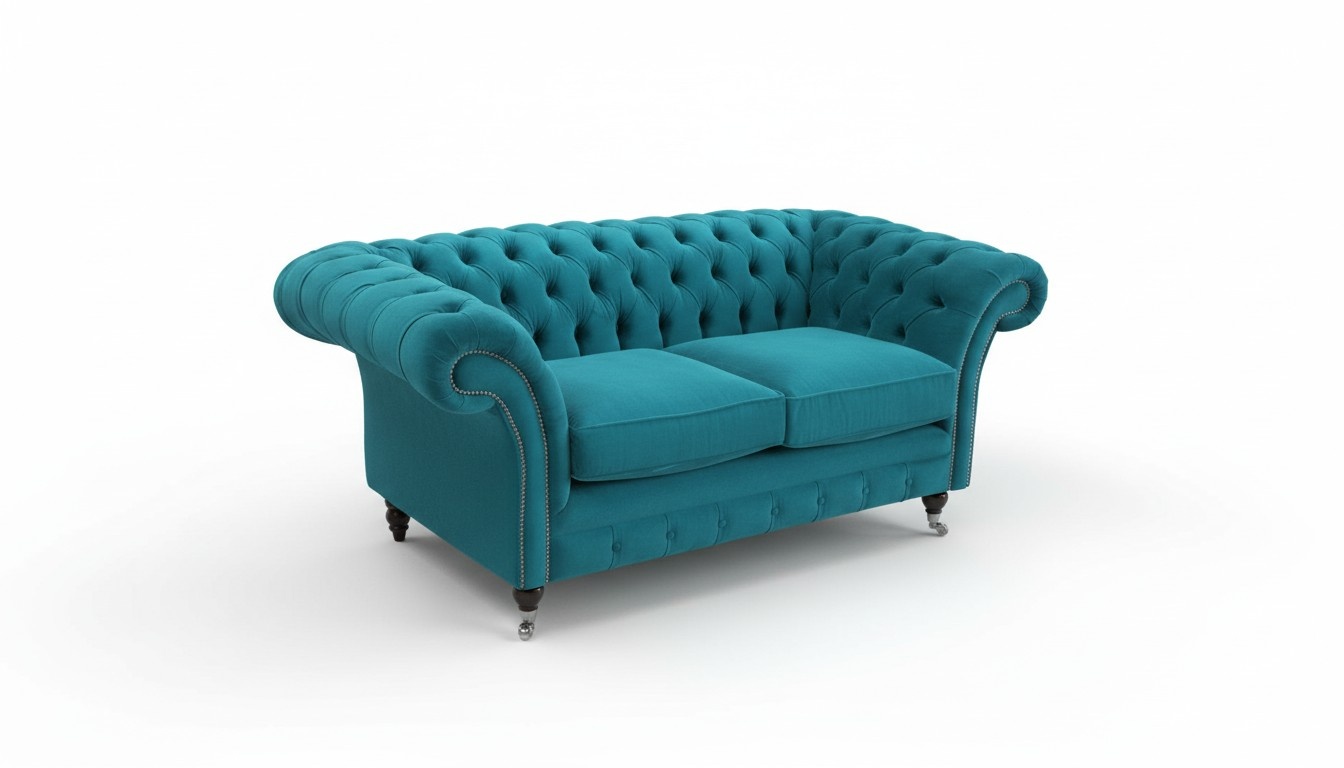 Chesterfield Couch Textil Stoff Sofa Edles Design Samt Designer 2 Sitzer