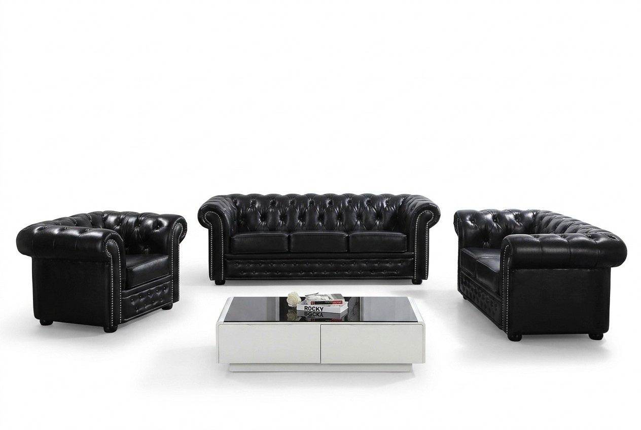 Chesterfield Design Luxus Polster Sofa Couch Sitz Garnitur Leder 3 Sitzer