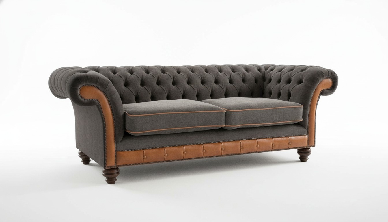 Chesterfield Design Luxus Polster Sofa Couch Sitz Garnitur Leder Textil Neu #182