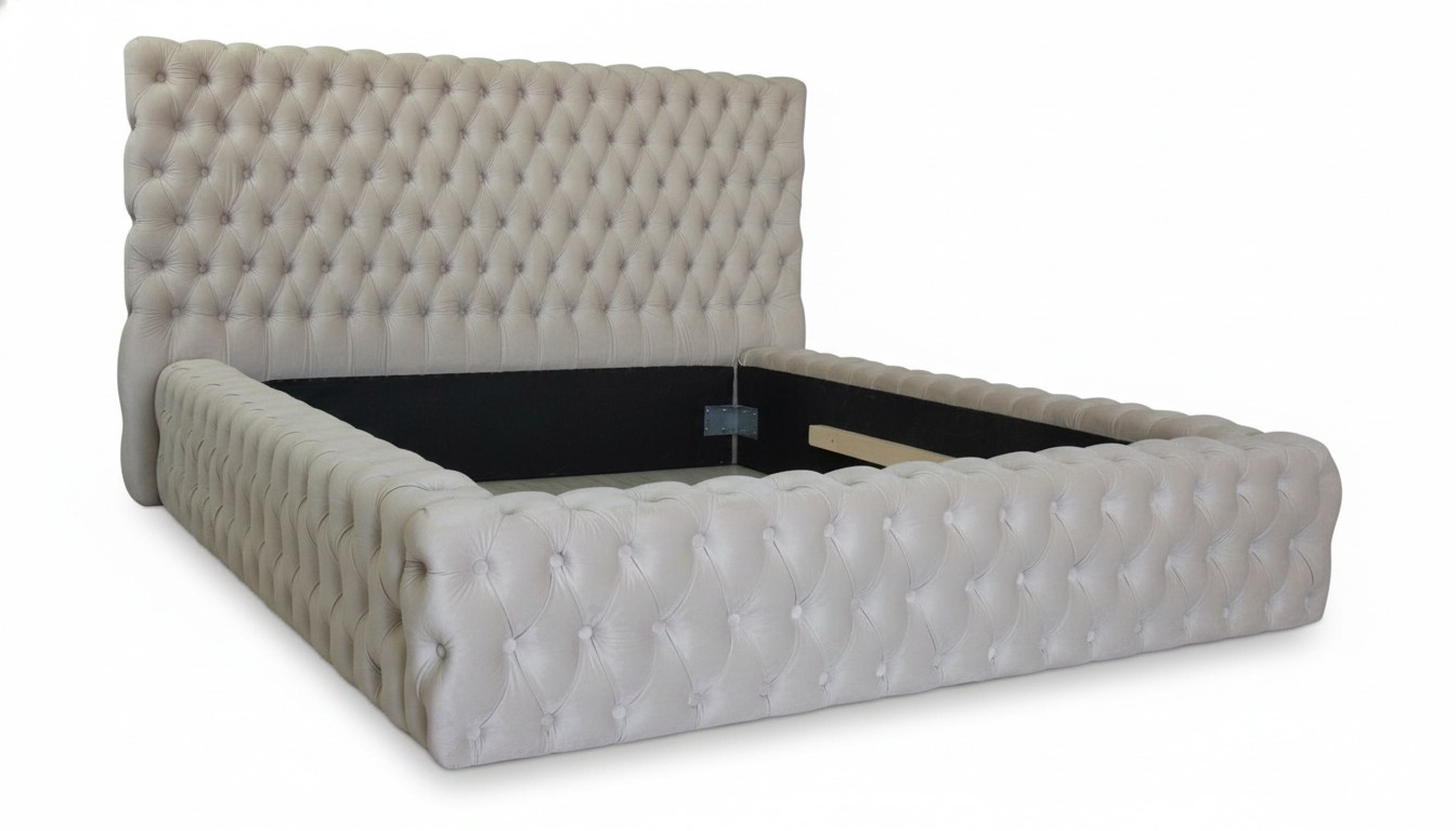 Chesterfield Design Polster Englisches Doppelbett Beige 140/160/180x200