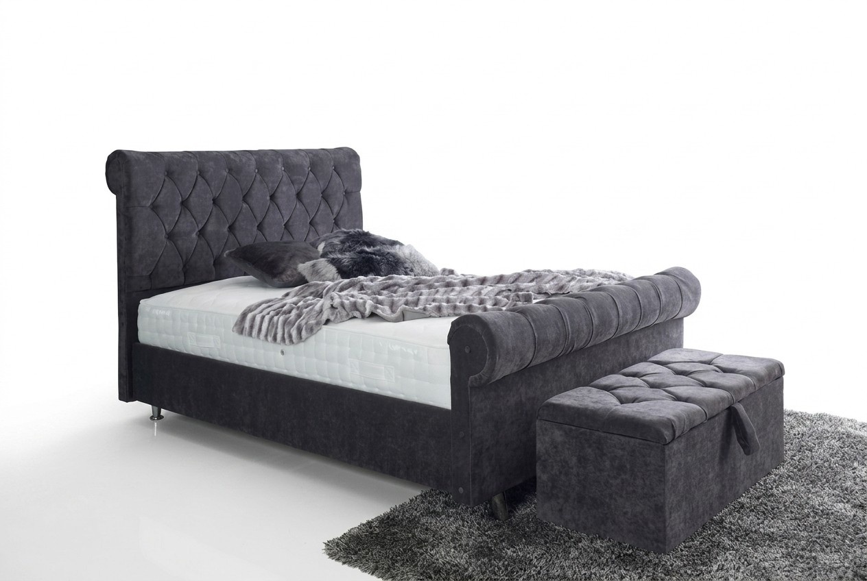 Chesterfield Design Samt Bett Luxus Textil Betten Schlafzimmer Doppel 180x200cm