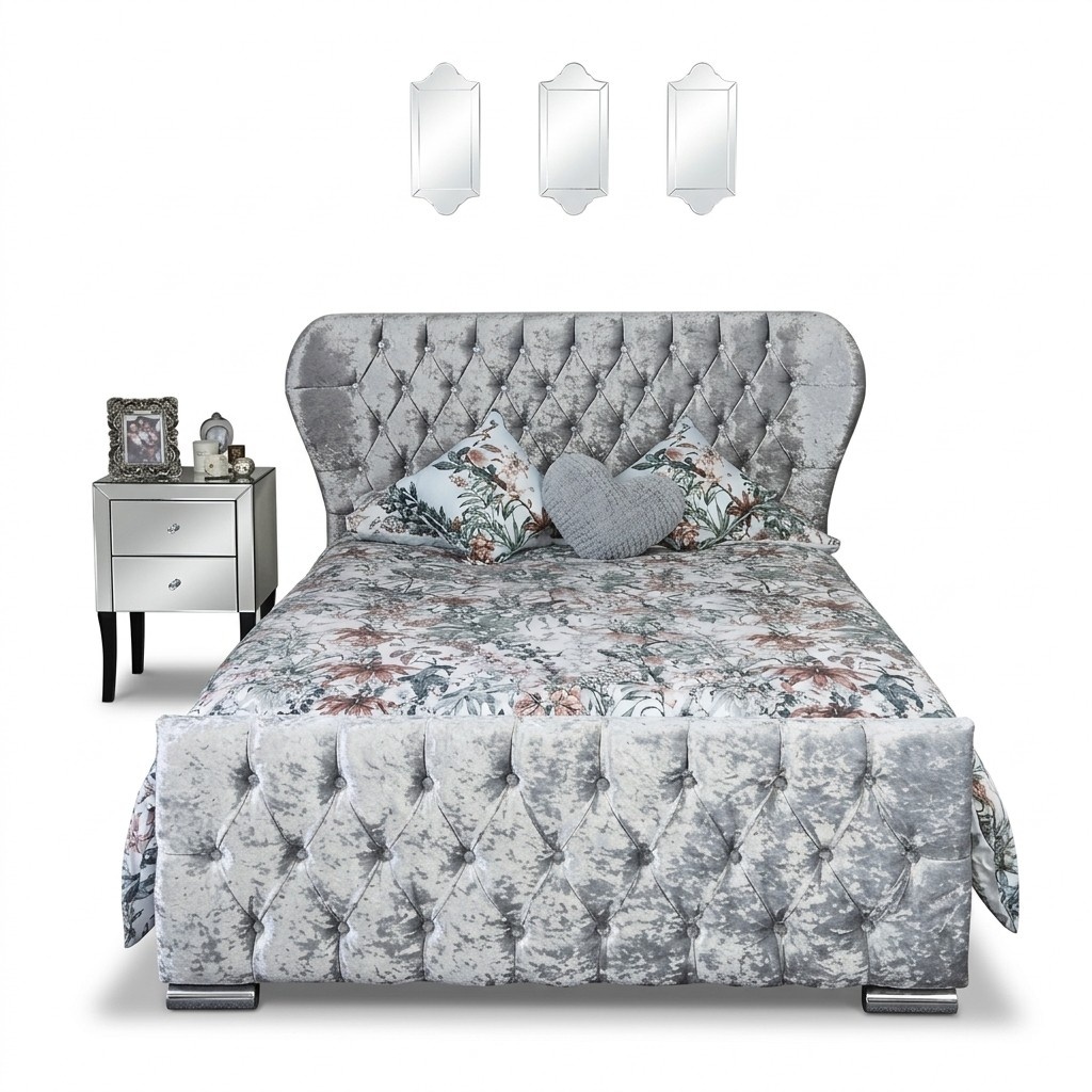 Chesterfield Design Samt Bett Luxus Textil Betten Schlafzimmer Doppel 200x200cm