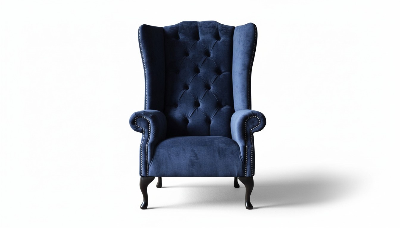 Chesterfield Design Sessel Polster Luxus Blau Textil Couchen Ohrensessel