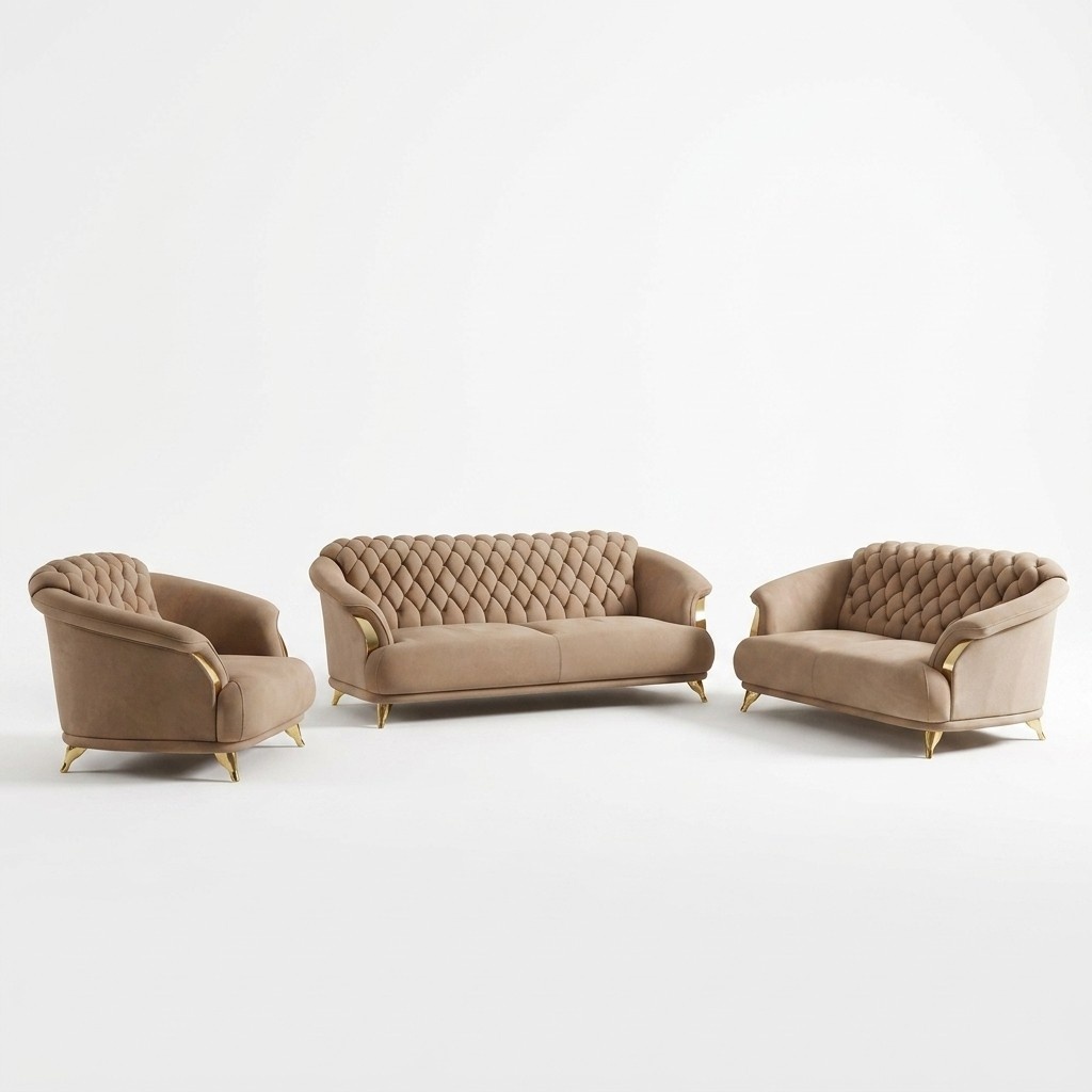 Chesterfield Design Sofa Couch Polster Sitz Garnitur 3+2+1 Leder Luxus Metall