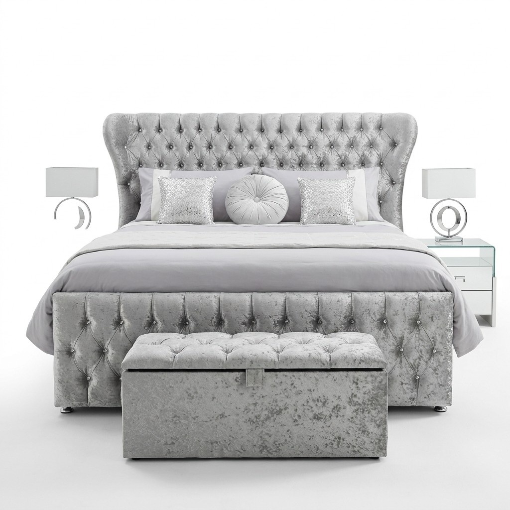 Chesterfield Designer Bett Schlafzimmer Textil Leder Polster 140/160/180/200 cm