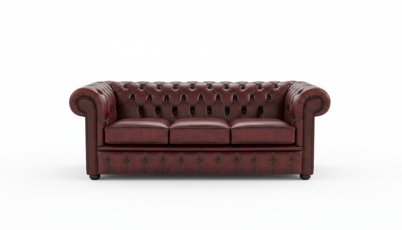 Chesterfield Designer Large 3 Sitzer Sofa Leder Rot Textil Luxus Polstersofas
