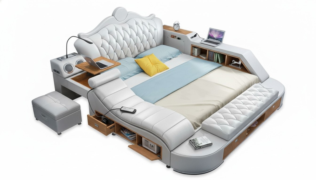 Chesterfield Doppel Luxus Design Bett Polster Betten180x200 Multifunktion Leder