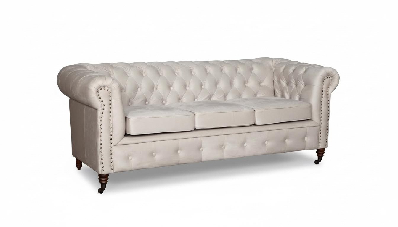 Chesterfield Dreisitzer Couch Sofa Polster + Hocker Sofas Couchen 2tlg. Set Neu