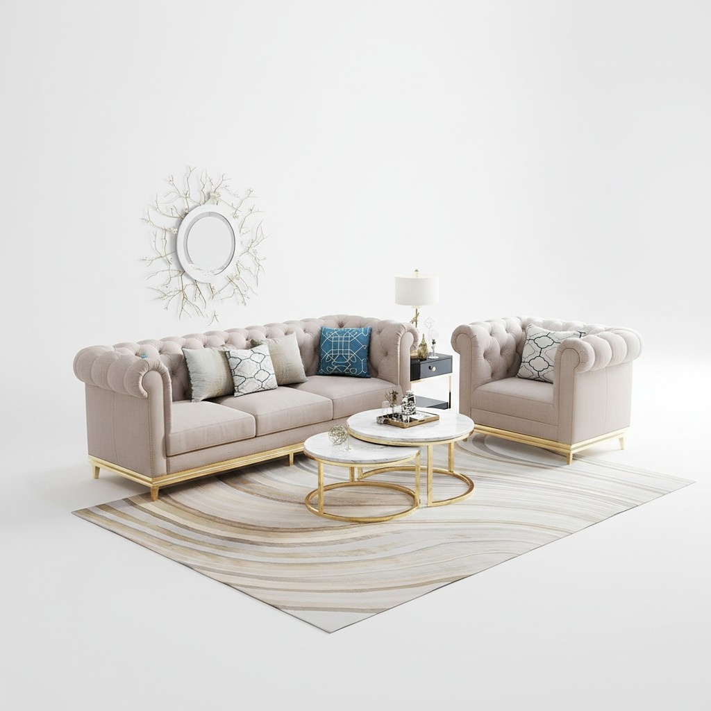 Chesterfield Edelstahl Couch Polster Sitz Garnitur Sofa Wohnzimmer 3+1+1