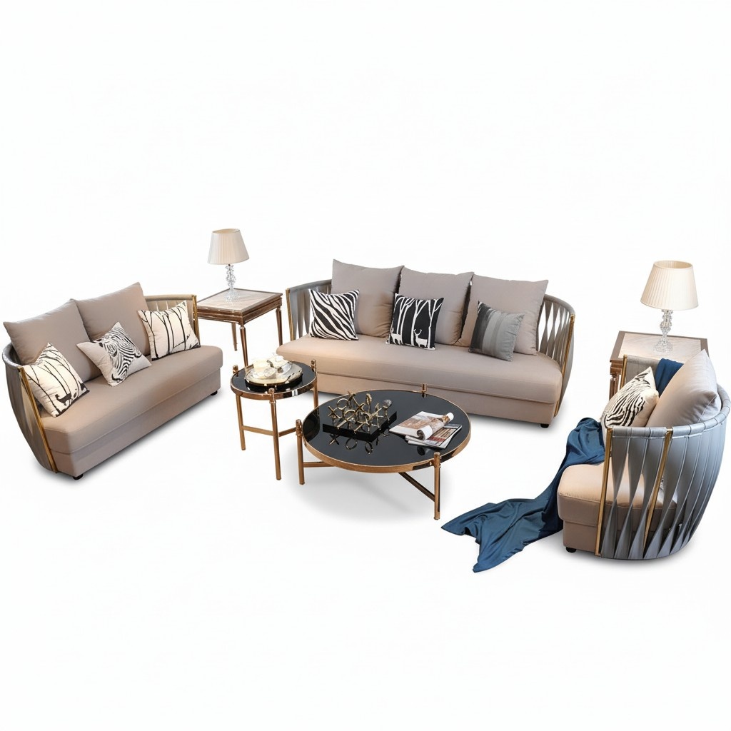 Edelstahl Couch Sitz Garnitur Sofa 3+2 Leder Wohnzimmer Neu Polster