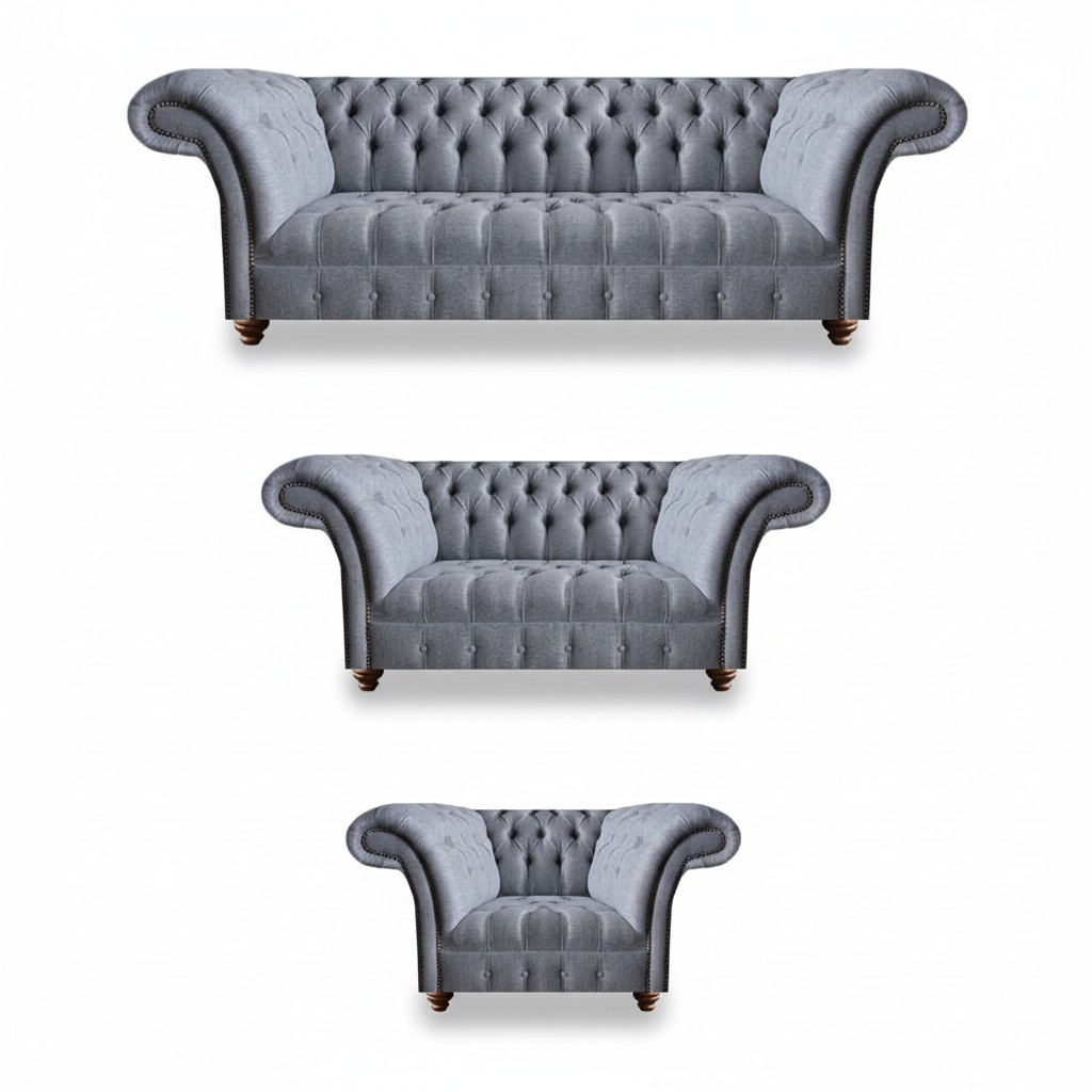 Chesterfield Edle Textilgarnitur Designer 3-Sitzer Zweisitzer Lehnsessel