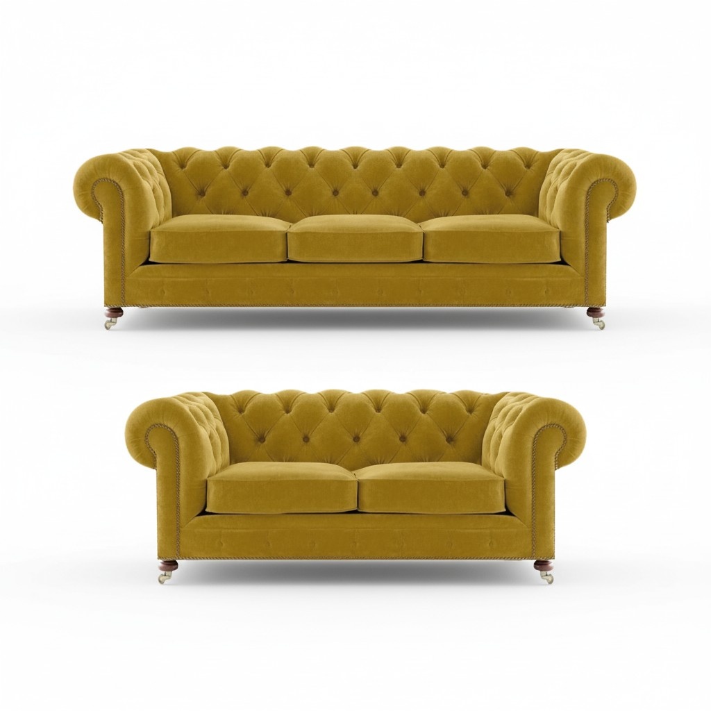 Chesterfield Gelb Wohnzimmer 2x Sofas Garnituren Couch Luxus Polstermöbel