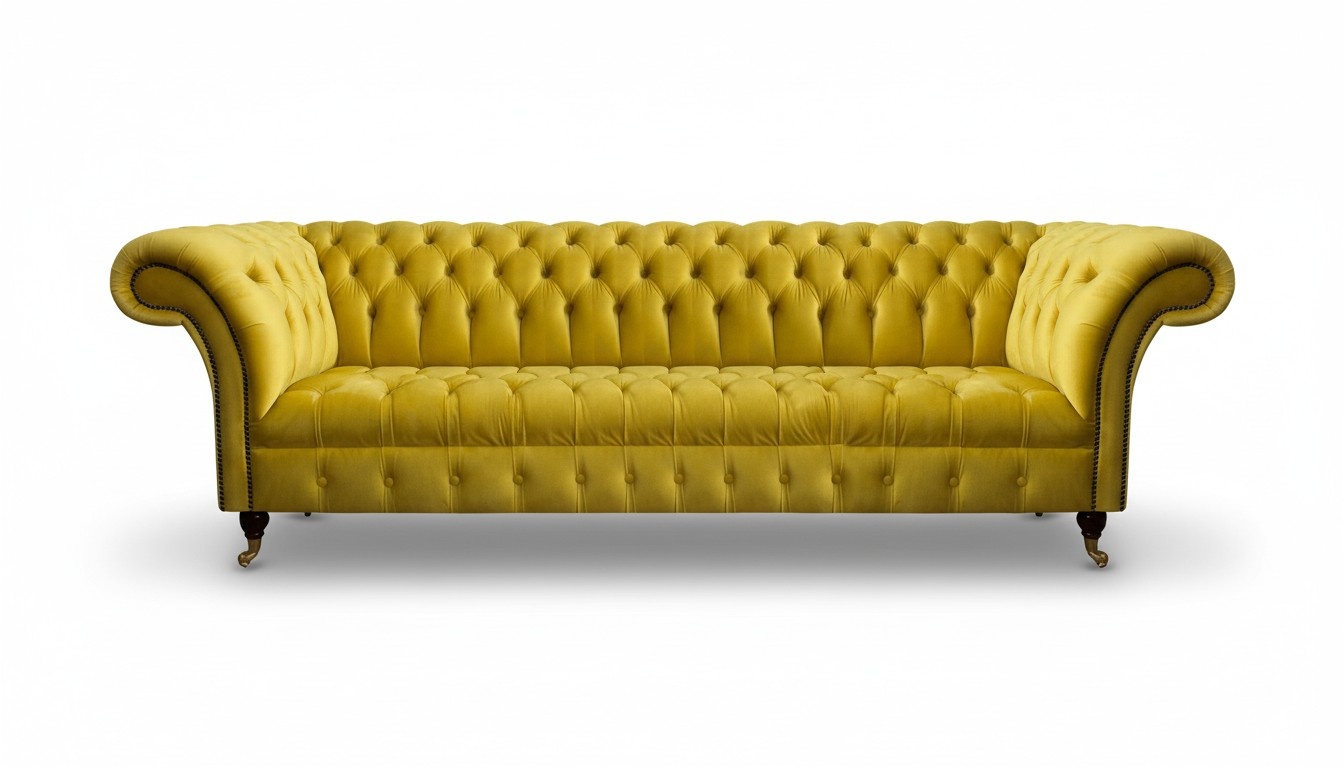 Chesterfield Gelber Viersitzer Designer Polstermöbel Wohnzimmer Couch