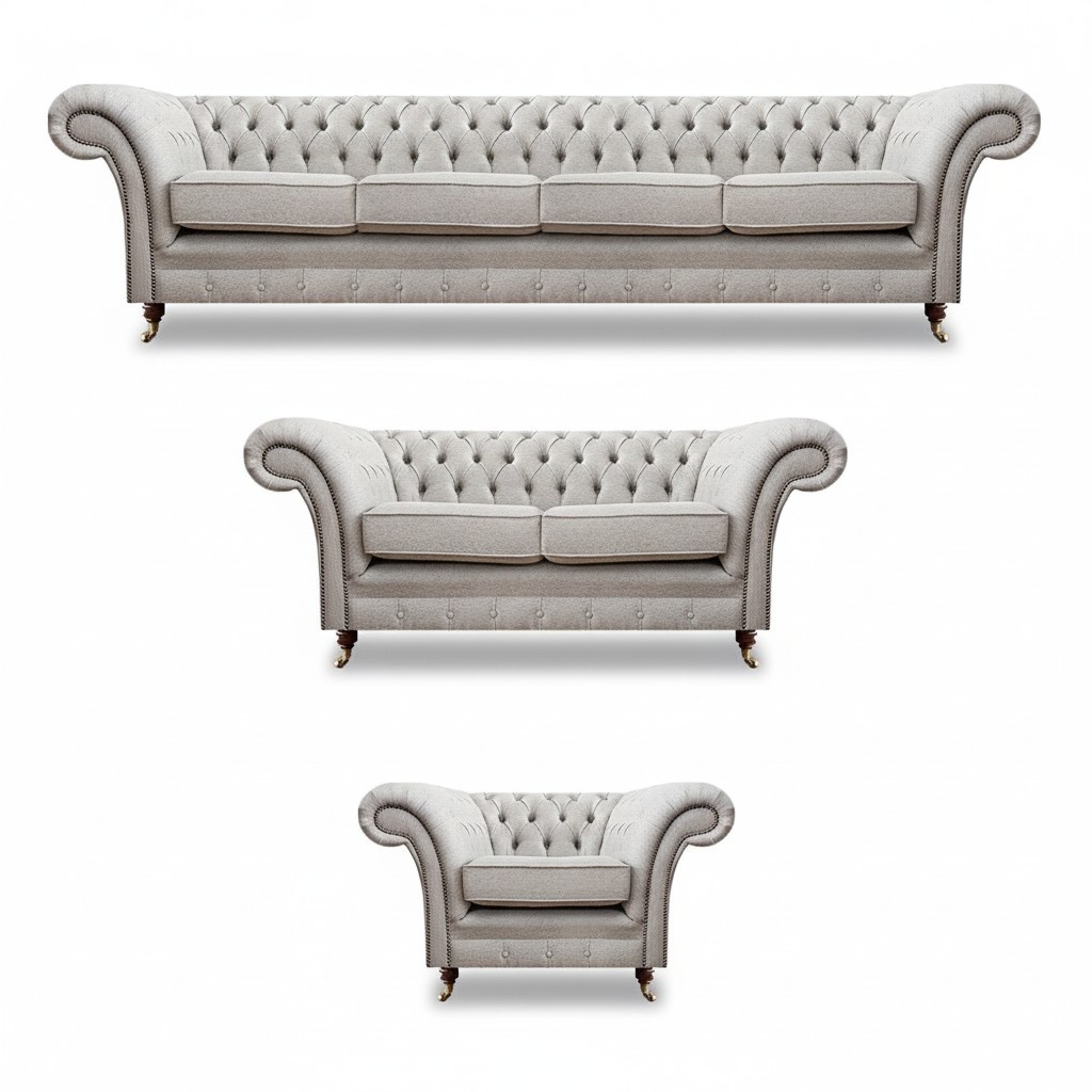 Chesterfield Grau Set Luxus Polstermöbel Sofas Komplett Wohnzimmer
