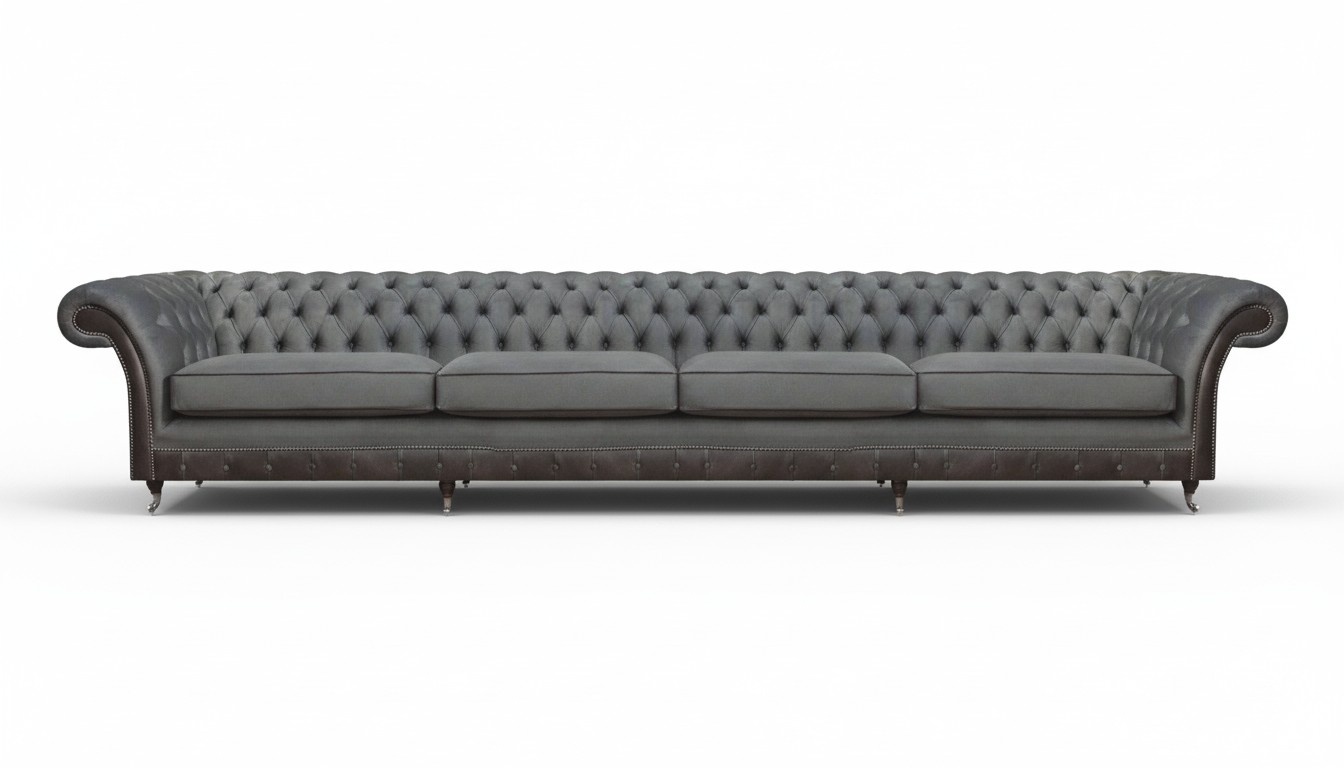 Chesterfield Grau Sofa Viersitzer Couch Polstermöbel Designer Wohnzimmer