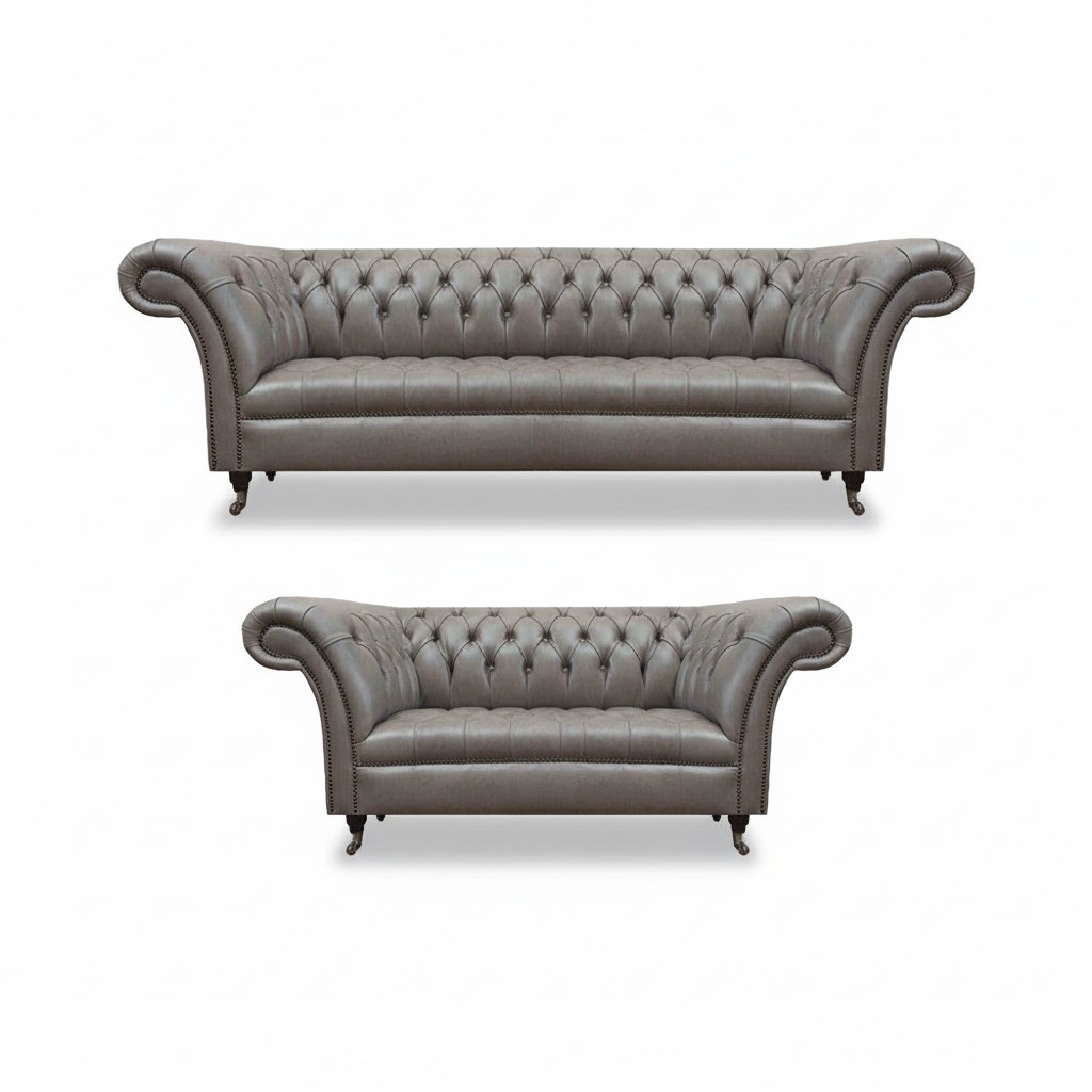 Chesterfield Graue Ledercouchen Designer Wohnzimmer Polster Sitzmöbel