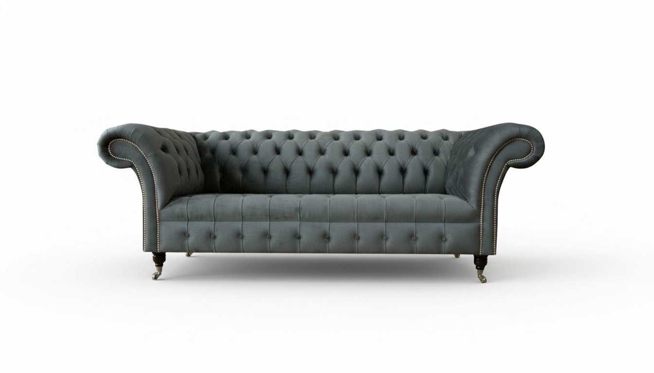 Chesterfield Graue Textil Couchen Sofa Couch Polster Dreisitzer Dreisitzer Sofas
