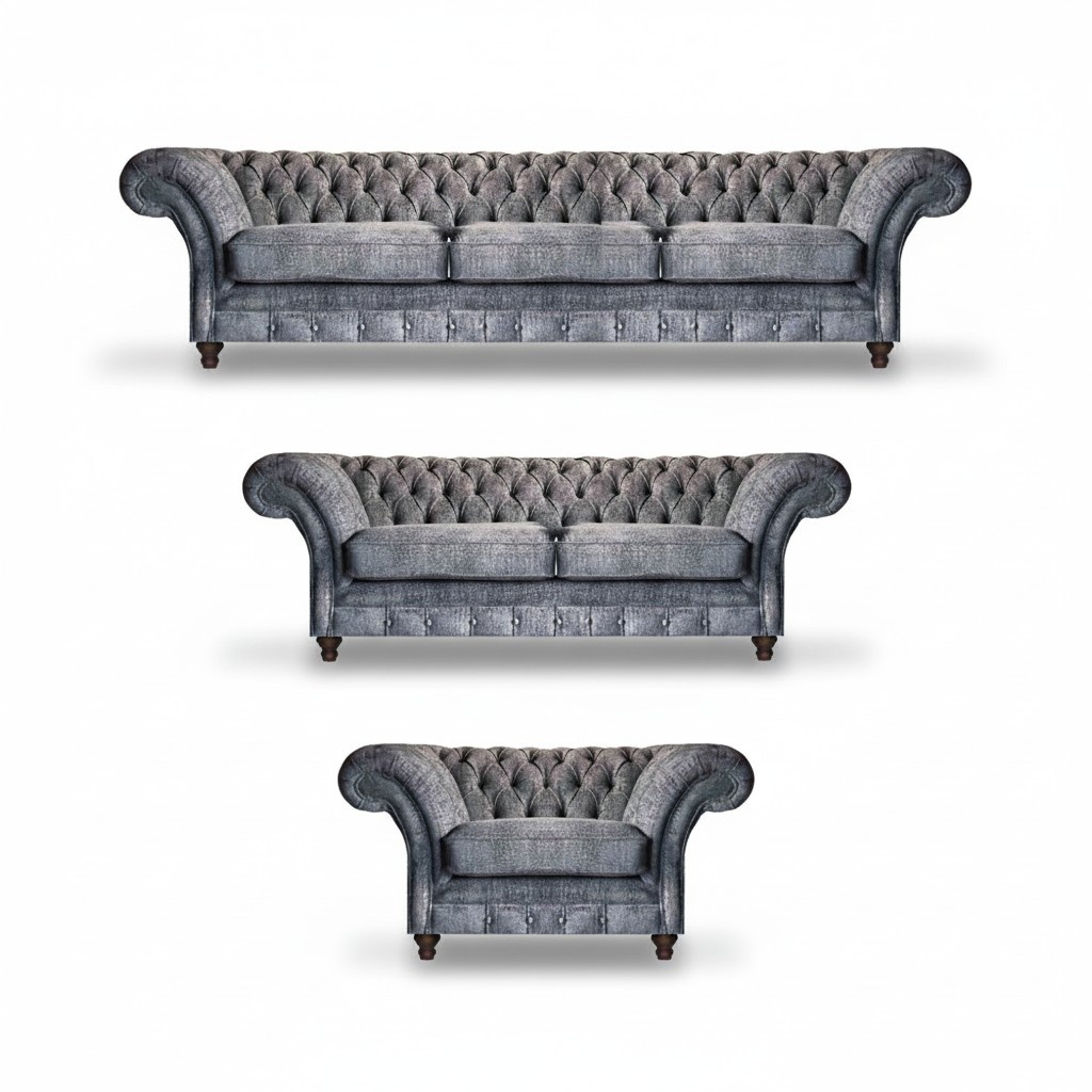 Chesterfield Graue Textilgarnitur Wohnzimmer Sofas Designer Couchen