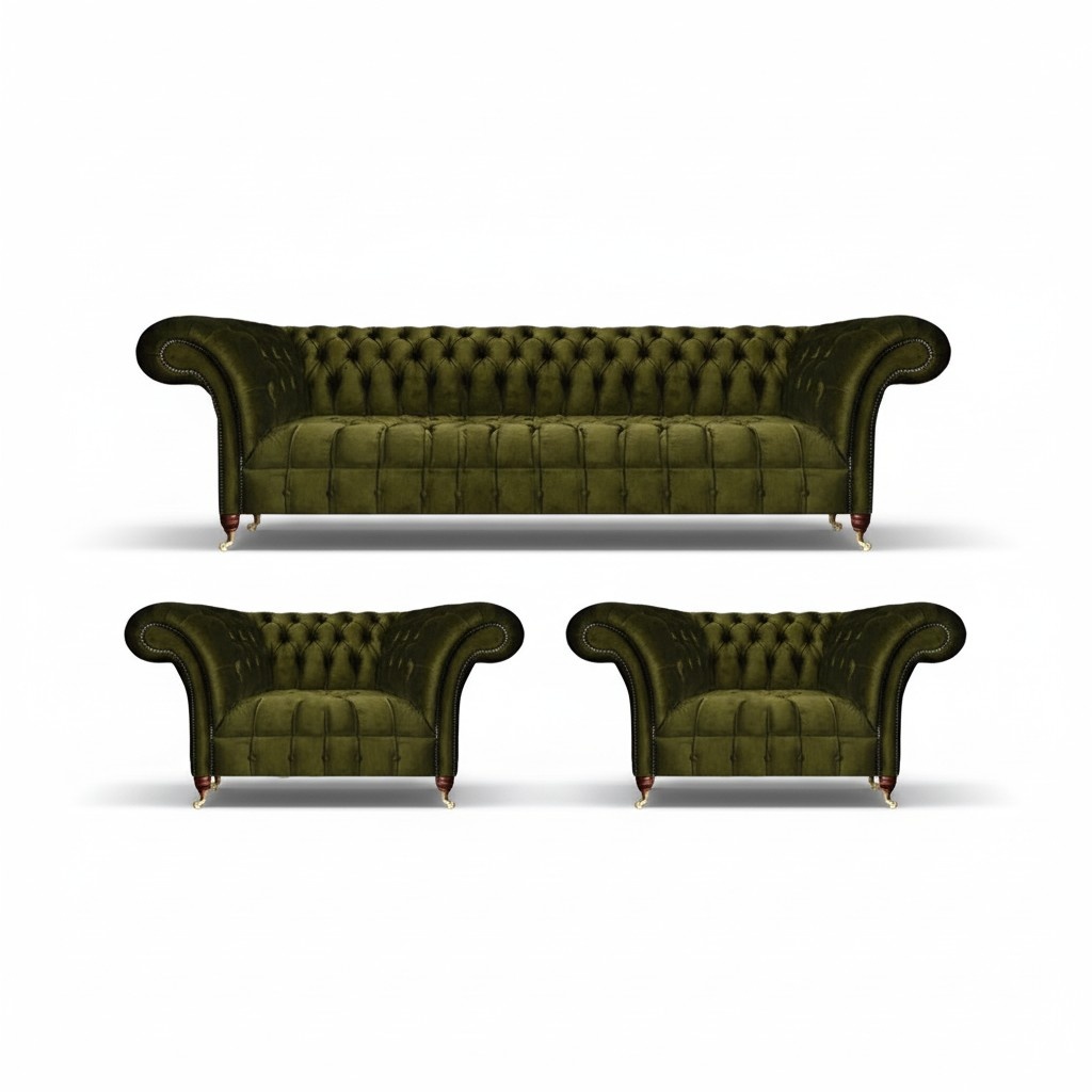 Chesterfield Grün Sofagarnitur 3tlg Luxus Komplett Textil Sofas Neu Einrichtung