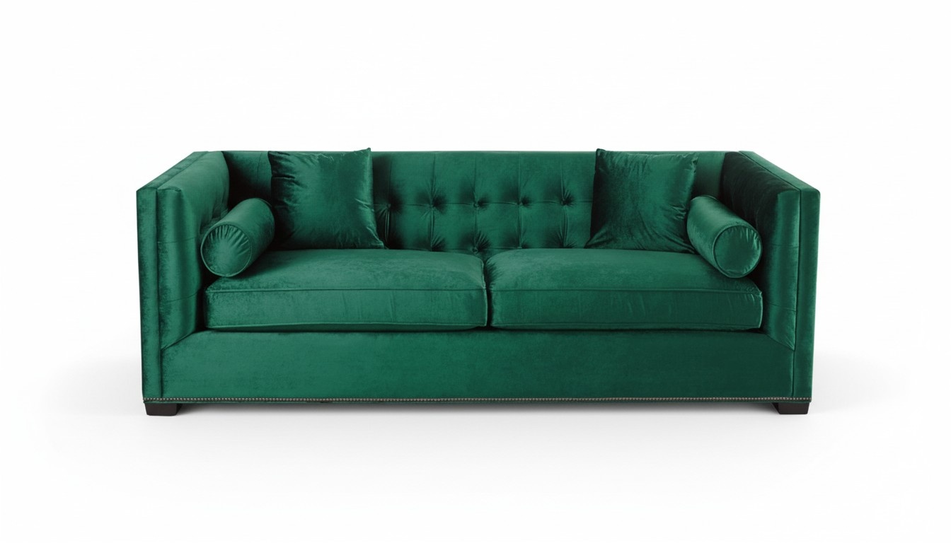 Chesterfield Grün Stoff Wohnzimmer Couchen Polster Sofa Sofas Couch Dreisitzer