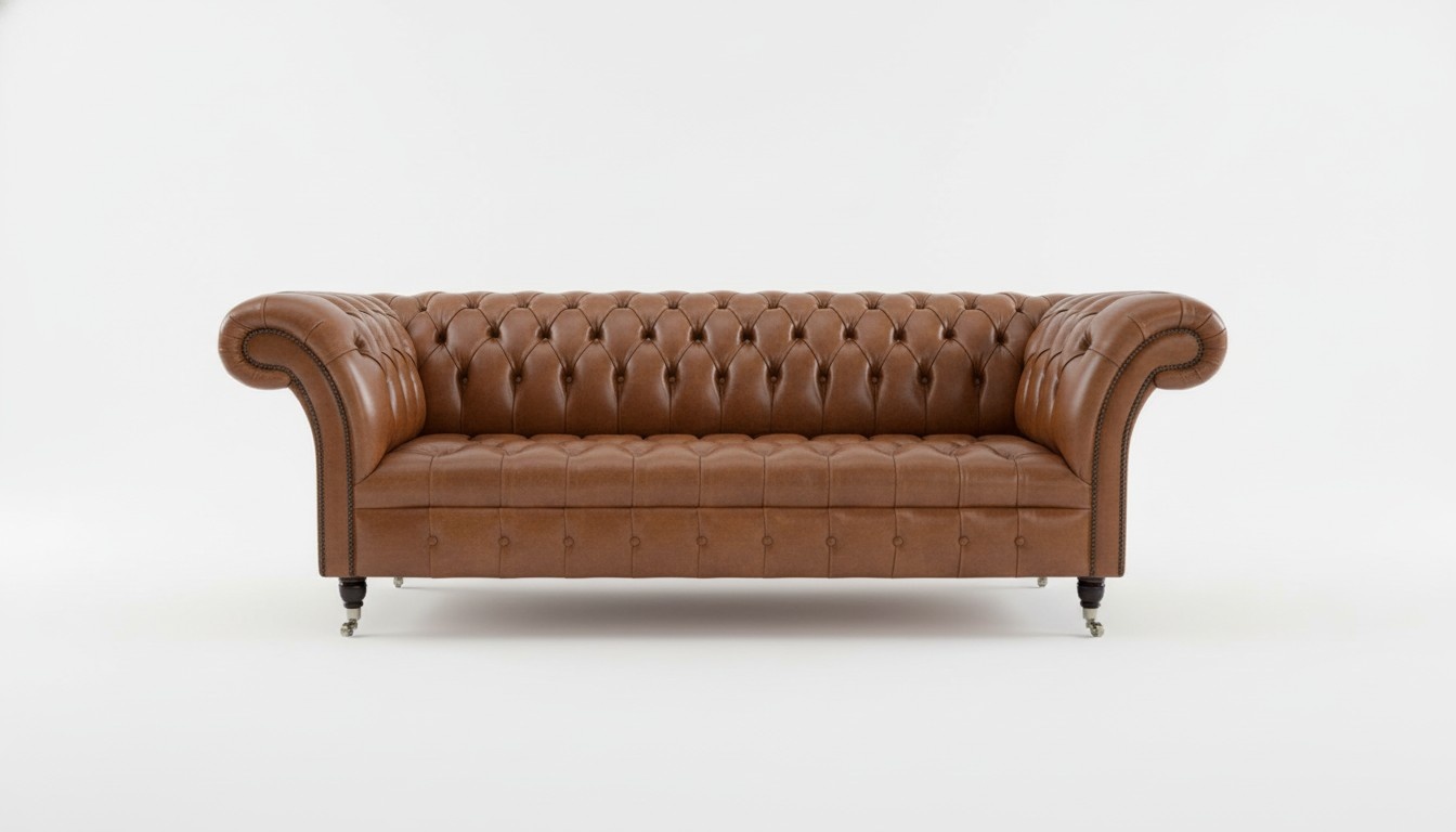 Chesterfield Hellbraun Designer Large 3-Sitzer Sofa Kunstleder Luxus