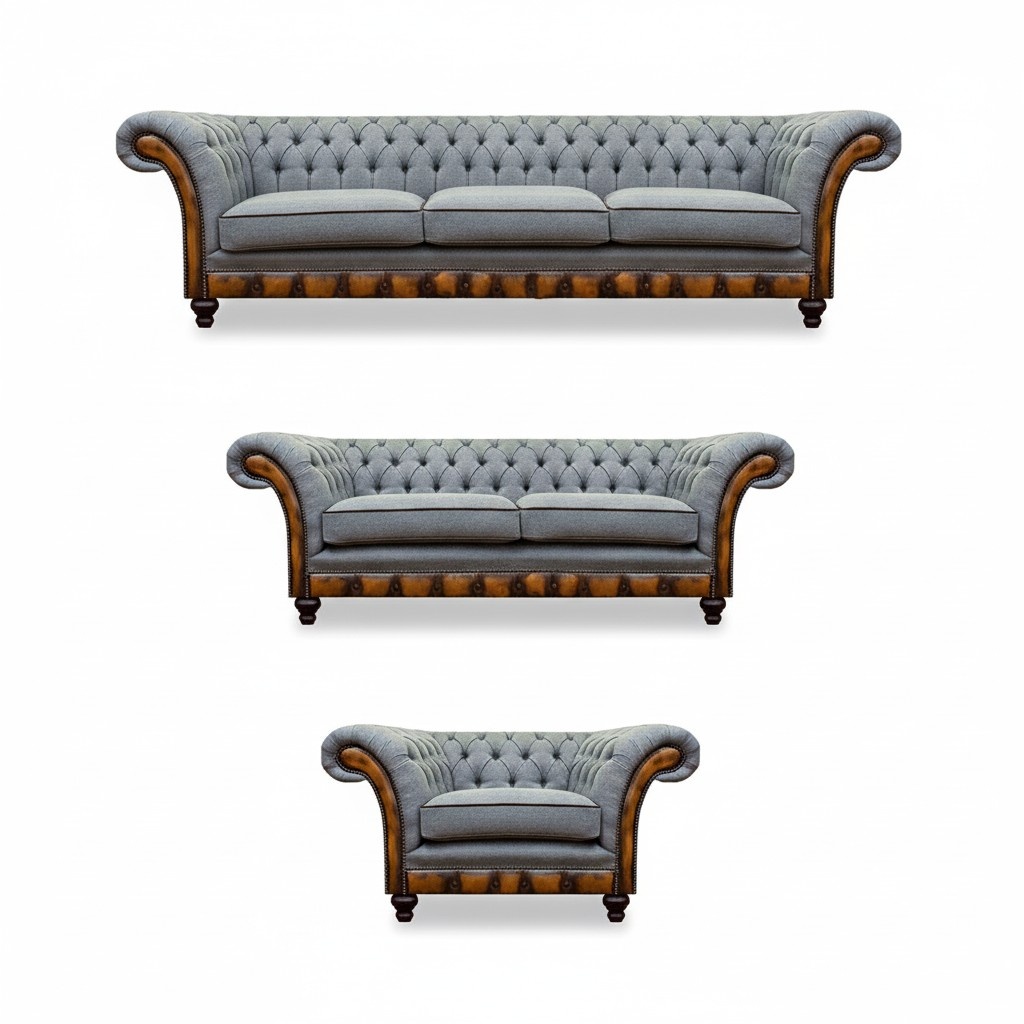 Chesterfield Hellgraue Polstermöbel Wohnzimmer Sofagarnitur Edles Set