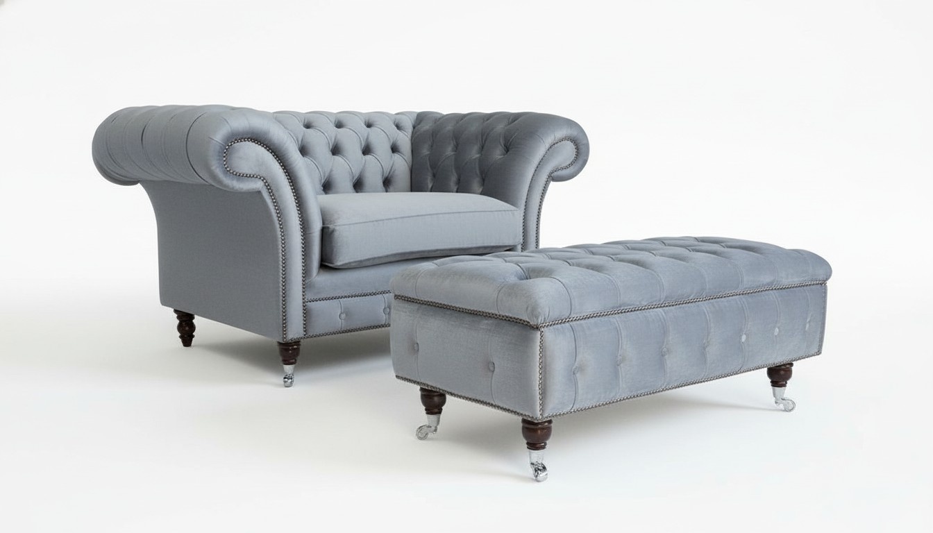 Chesterfield Hocker Fuß Sessel Polster Ottoman Beistell Relax Textil Leder Neu