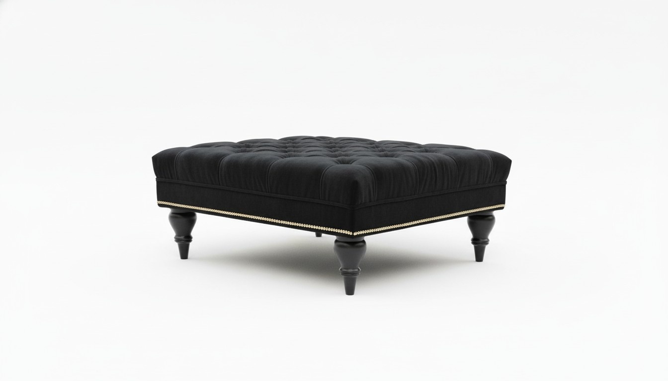 Chesterfield Hocker Stoff Design Couch Polster Textil Modern Schwarz Beistell