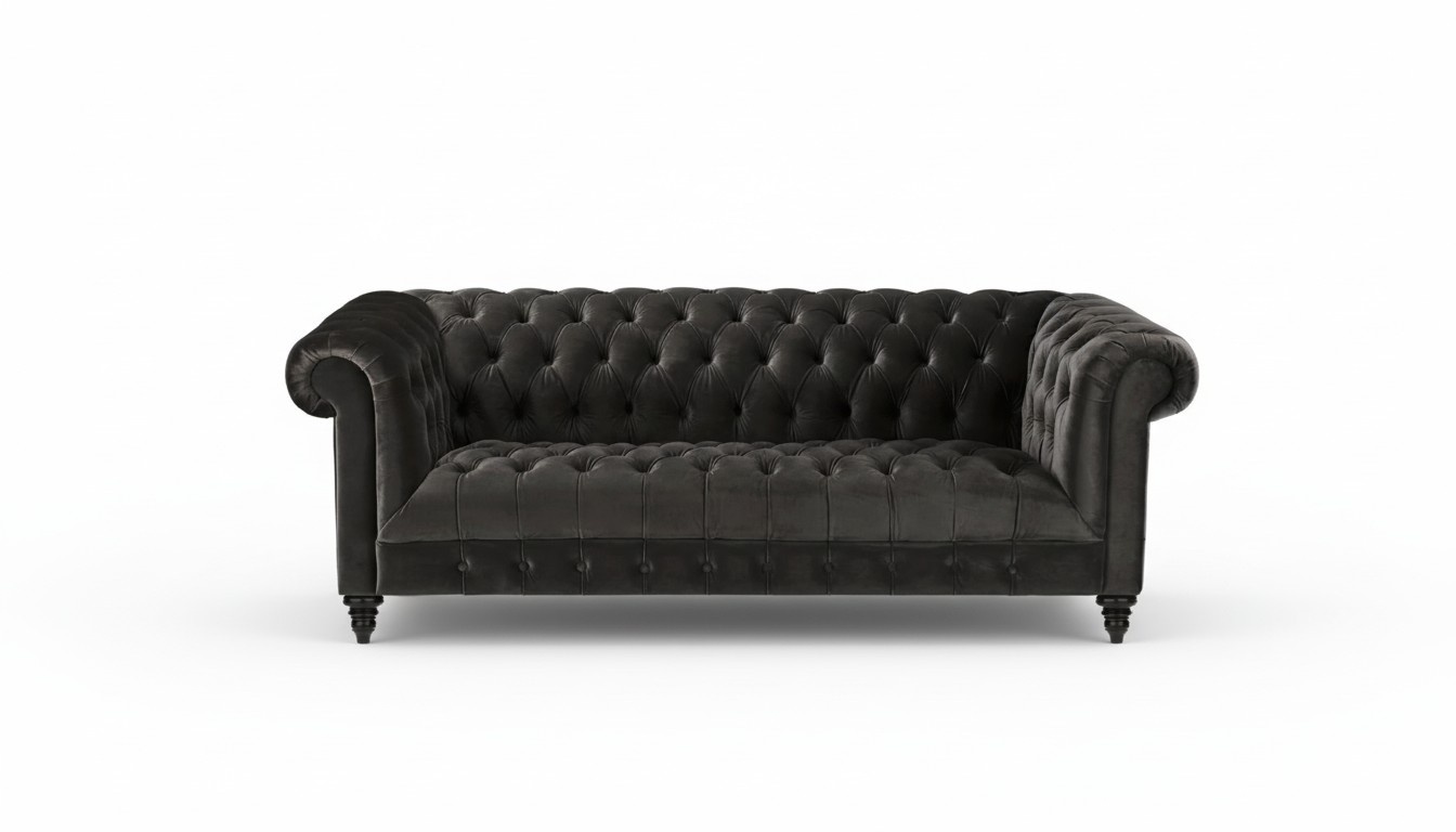 Chesterfield Holzkohle Wohnzimmer Modern Design Couchen Samt Braun Möbel Stoff