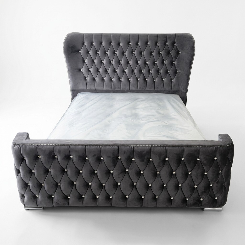 Chesterfield Hotel Doppel Leder Bett Schlafzimmer Polster Luxus Betten 160x200cm