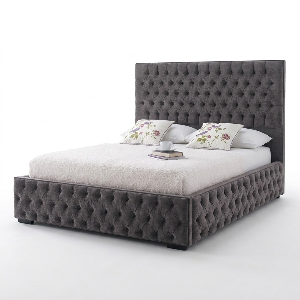 Chesterfield Hotel Doppel Leder Bett Schlafzimmer Polster Luxus Betten 180x200cm
