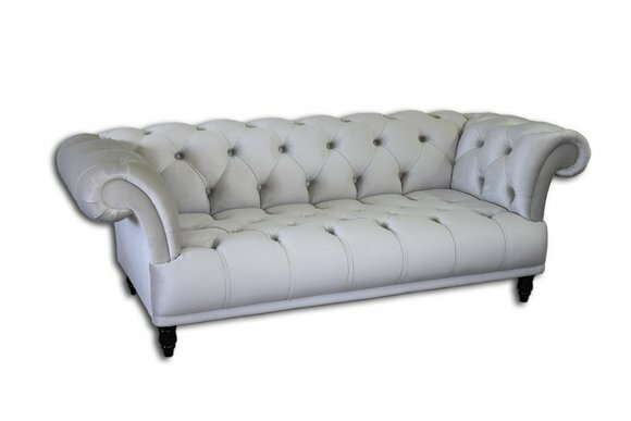 Design Chesterfield Klassik Weiß 3- Sitzer Couch Leder Couch Polster Sofas