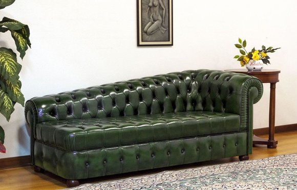 Chaiselongues Chesterfield Sofa Grün Couch Liege Ottomane Recamiere