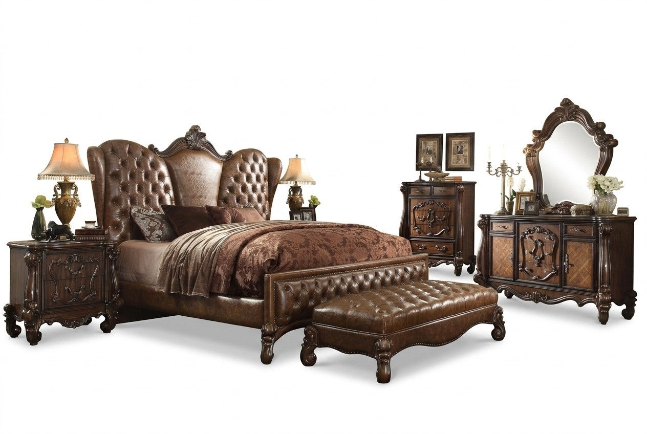 Chesterfield Lederbett Bett Betten Polster Design Doppelbett 180x200cm Leder neu