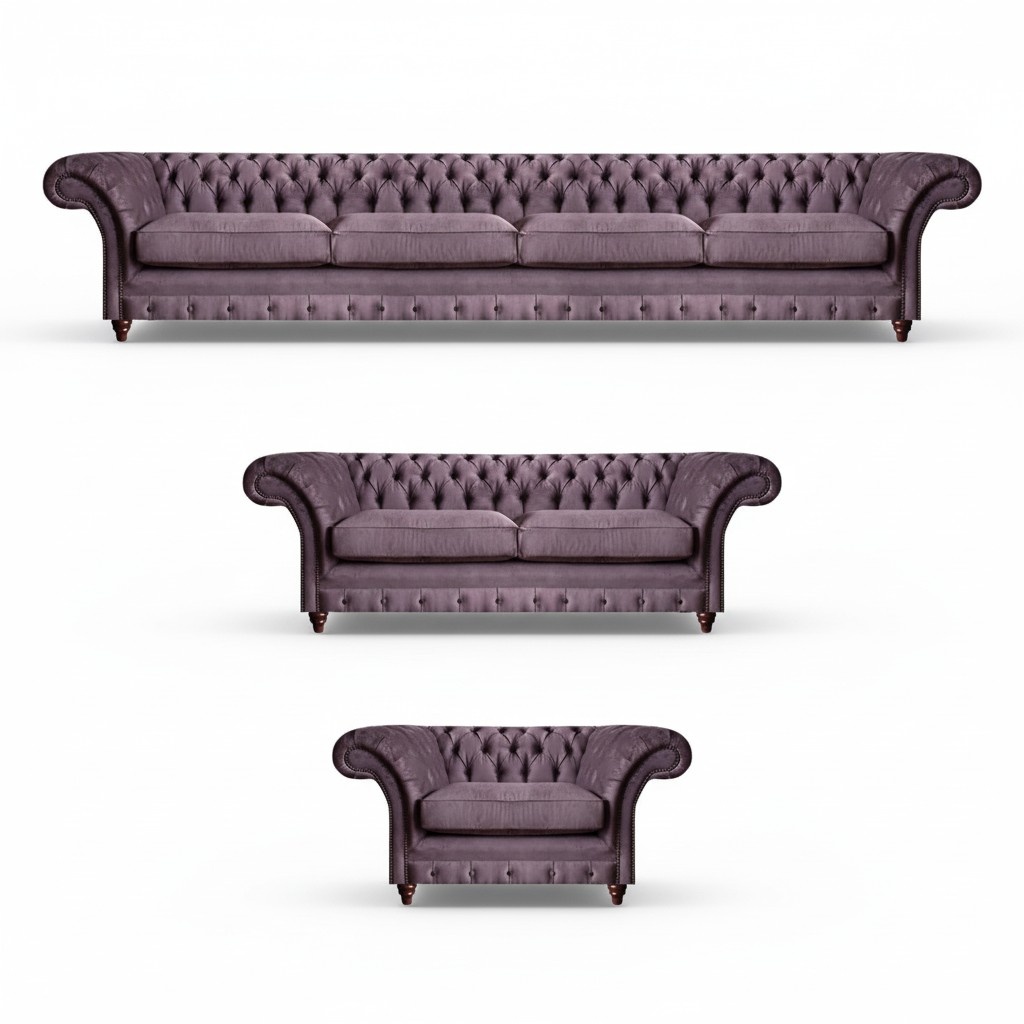 Chesterfield Lila Garnitur Komplettes Sofa Set Moderne Sitzmöbel 3tlg