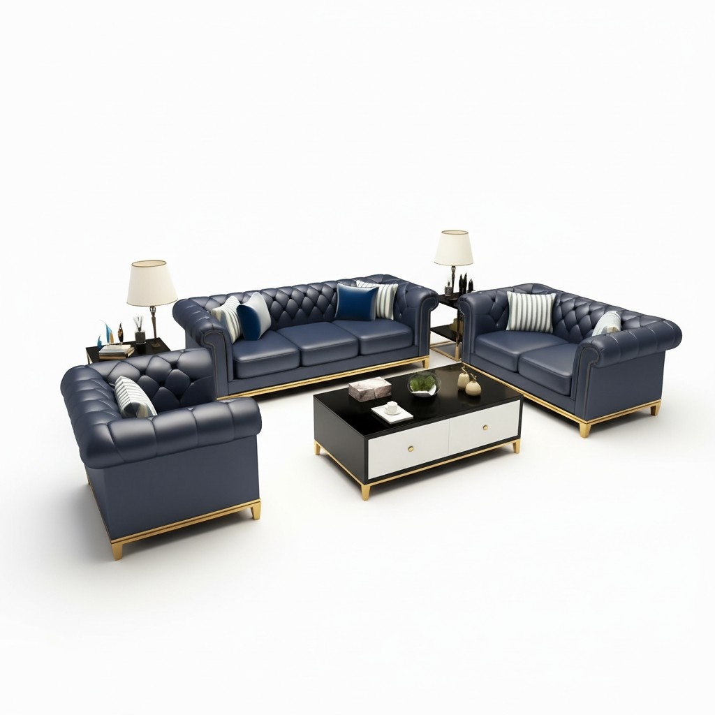 Chesterfield Luxus Sofa Couch Polster Sitz Leder Garnitur 321 Sitzer Couchen