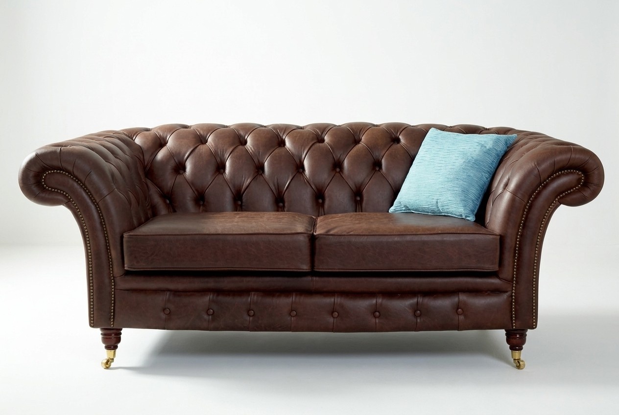 Chesterfield Mens Club Sofa Couch Leder Polster 2 Sitzer Braun