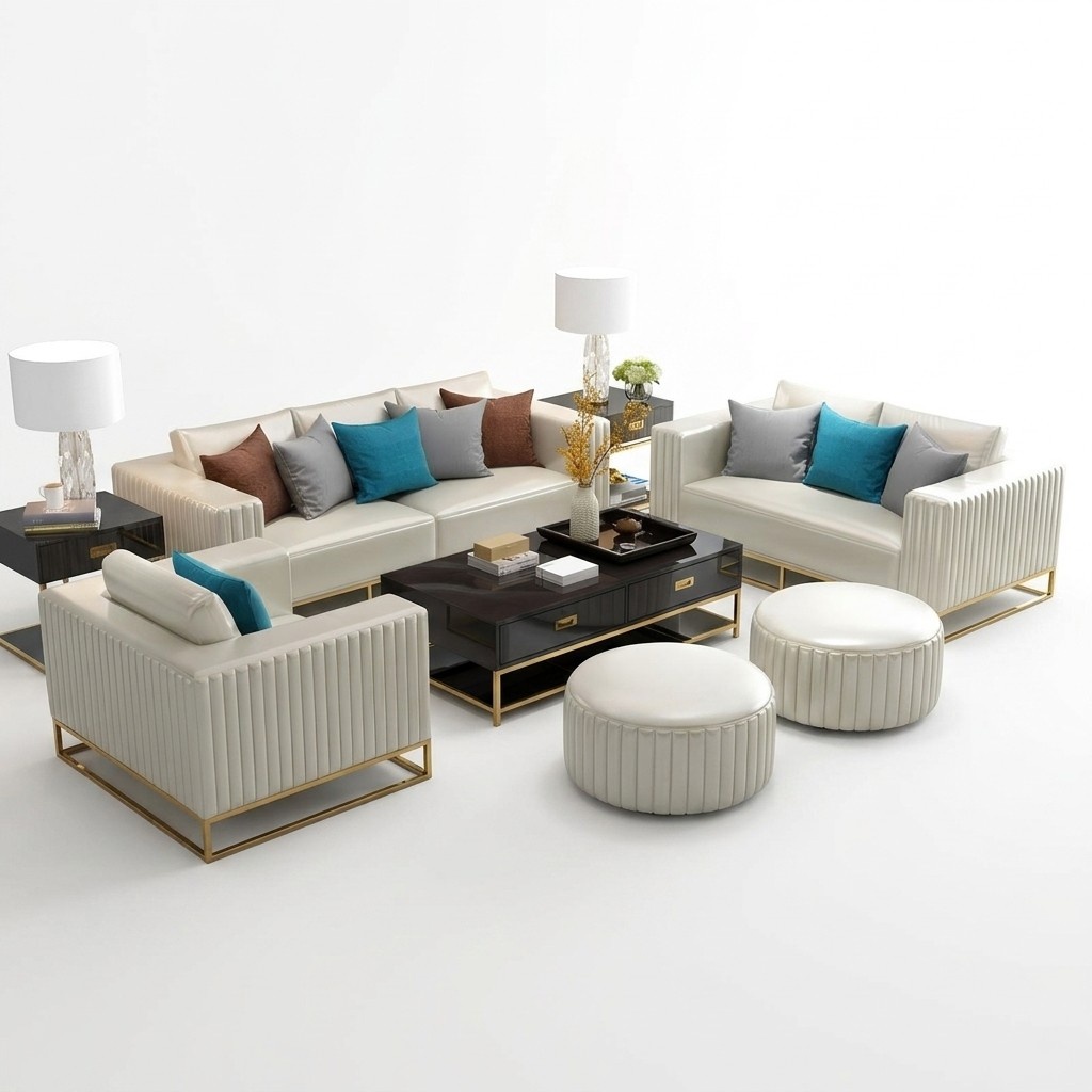 Chesterfield Metall Couch Polster Sitz Garnitur Sofa 3+1 Leder Design Garnituren